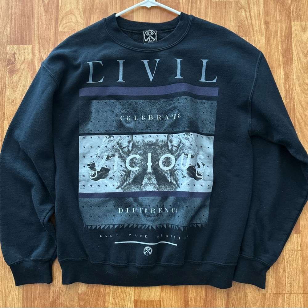 Civil Regime Sweatshirt Black Celebrate Victous Last Pack Standing Wolves Medium